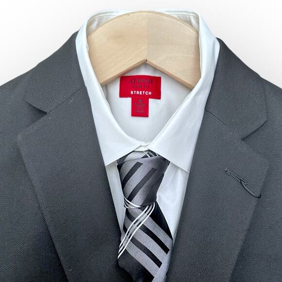 Alfani Slim Fit Blazer Jacket, Dress Shirt and Tie, Size 42L, Black - Picture 5 of 12